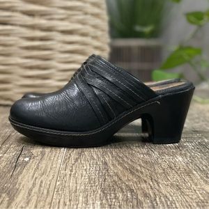 Sofft Leigh Heeled Black Leather Mules Size 7.5 M